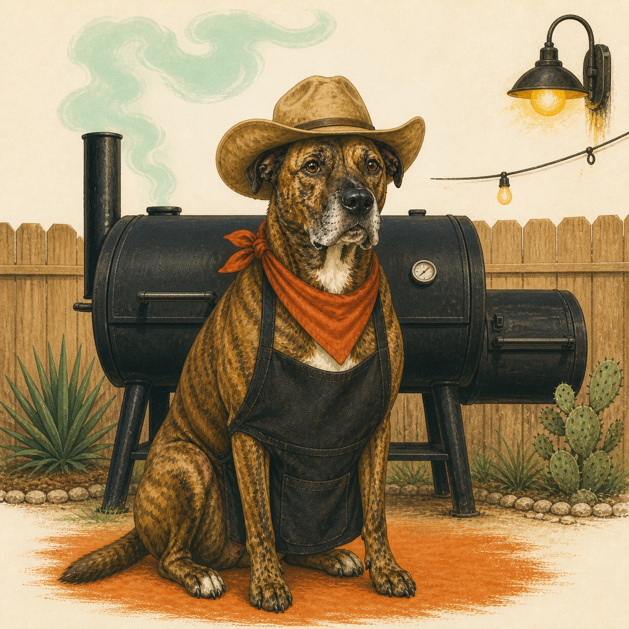 Alley Hound dressed as a Texas pitmaster